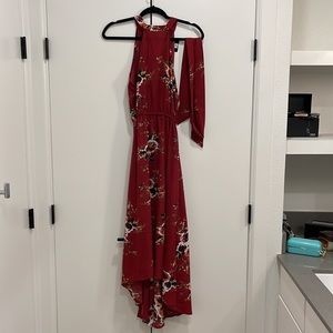 Red Floral High Low Choker Dress